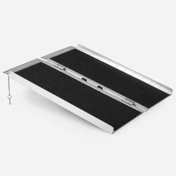 Aluminum folding wheelchair ramp with sandpaper